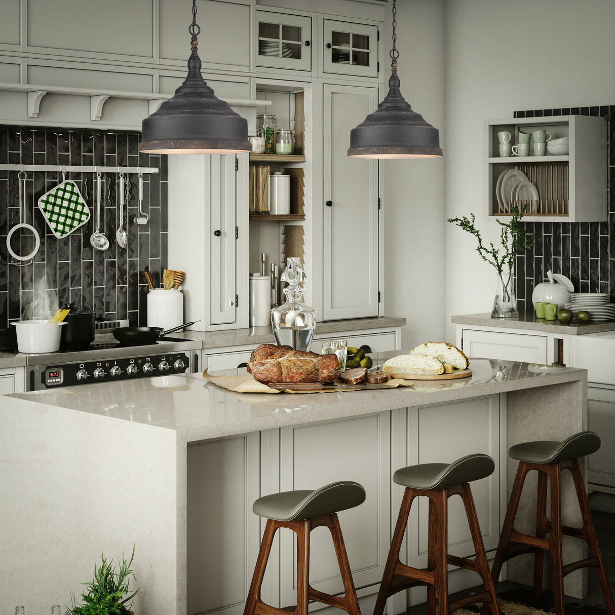 Keating 3 Light Pendant in Antique Black Iron