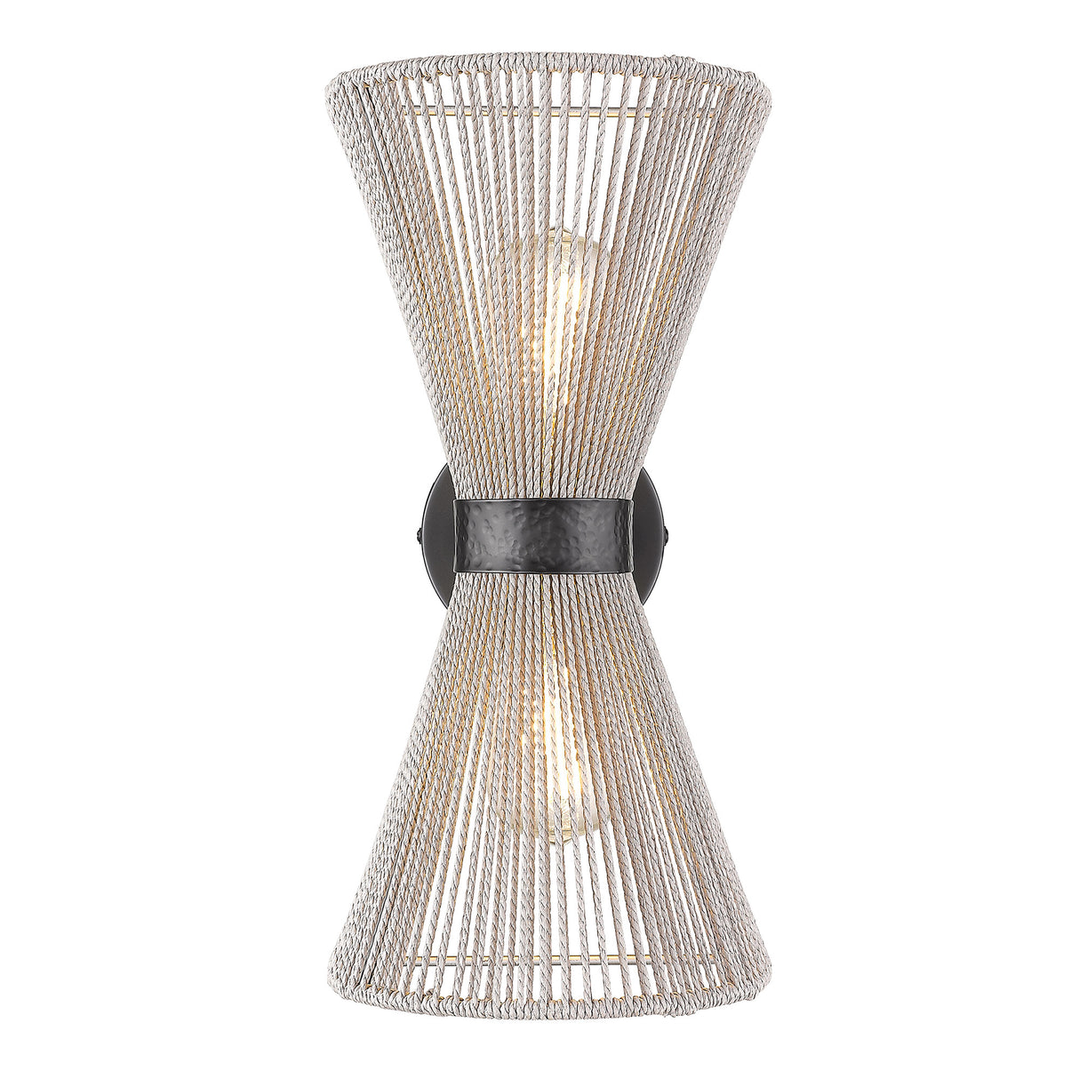 Avon 2-Light Wall Sconce in Matte Black with Bleached Raphia Rope