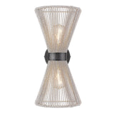 Avon 2-Light Wall Sconce in Matte Black with Bleached Raphia Rope