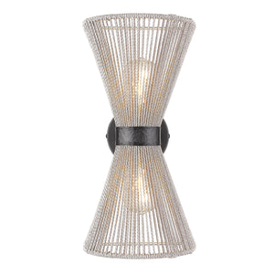 Avon 2-Light Wall Sconce in Matte Black with Bleached Raphia Rope