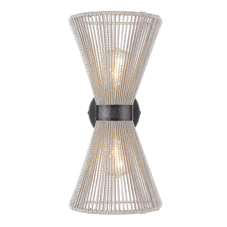 Avon 2-Light Wall Sconce in Matte Black with Bleached Raphia Rope
