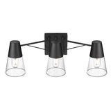 Ryker 3 Light Bath Vanity in Matte Black with Clear Glass Shade
