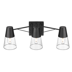 Ryker 3 Light Bath Vanity in Matte Black with Clear Glass Shade