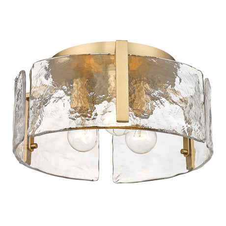 Aenon 3-Light Flush Mount in Brushed Champagne Bronze with Hammered Water Glass Shade
