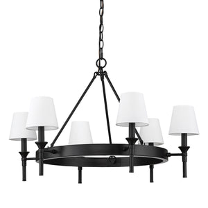Edinburgh 6 Light Chandelier in Matte Black with Modern White Shade