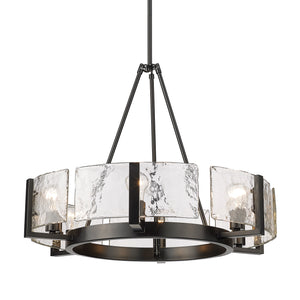 Aenon 6-Light Chandelier in Matte Black with Hammered Water Glass Shade