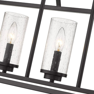 Mercer 5 Light Linear Pendant in Matte Black with Matte Black accents and Seeded Glass