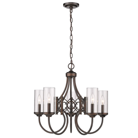 Quincy 5 Light Chandelier in Cordoban Bronze with Clear Glass Shades