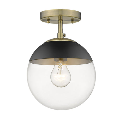 Dixon Semi-Flush in Aged Brass with Clear Glass and Black Cap