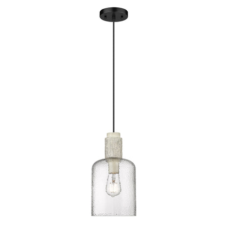 Pedra Small Pendant in Matte Black with Hammered Clear Glass