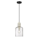 Pedra Small Pendant in Matte Black with Hammered Clear Glass