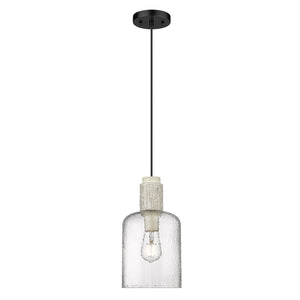 Pedra Small Pendant in Matte Black with Hammered Clear Glass