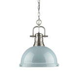 Duncan 1 Light Pendant with Chain in Pewter with a Seafoam Shade
