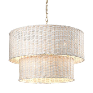 Erma BCB 6 Light Chandelier in Brushed Champagne Bronze with White Wicker Shade