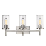 Winslett 3-Light Bath Vanity in Pewter with Ribbed Clear Glass Shades