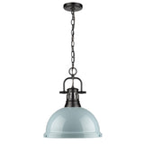Duncan 1 Light Pendant with Chain in Matte Black with a Seafoam Shade