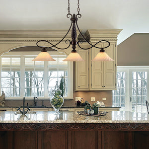 Torbellino 3 Light Linear Pendant in Cordoban Bronze with Remolino Glass