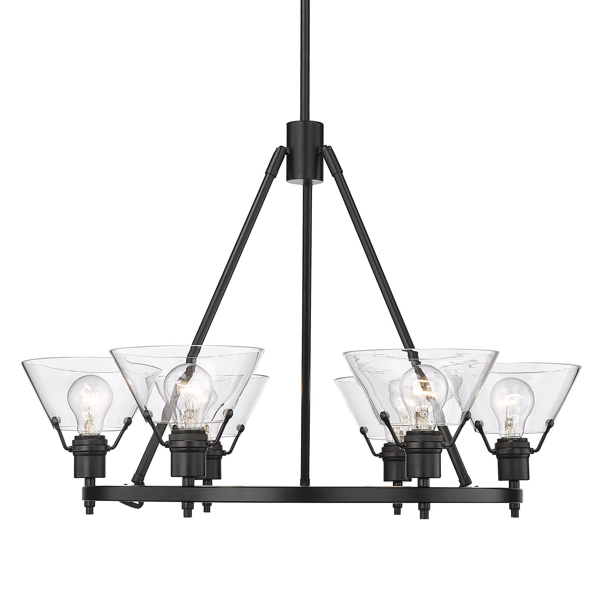Orwell BLK 6 Light Chandelier in Matte Black with Clear Glass Shade