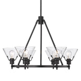 Orwell BLK 6 Light Chandelier in Matte Black with Clear Glass Shade
