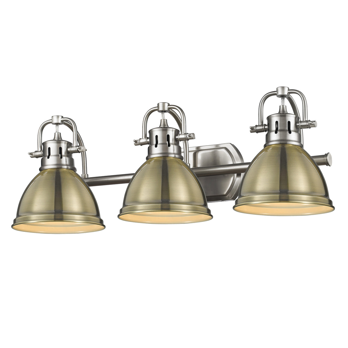 Duncan 3 Light Bath Vanity in Pewter with an Aged Brass Shade