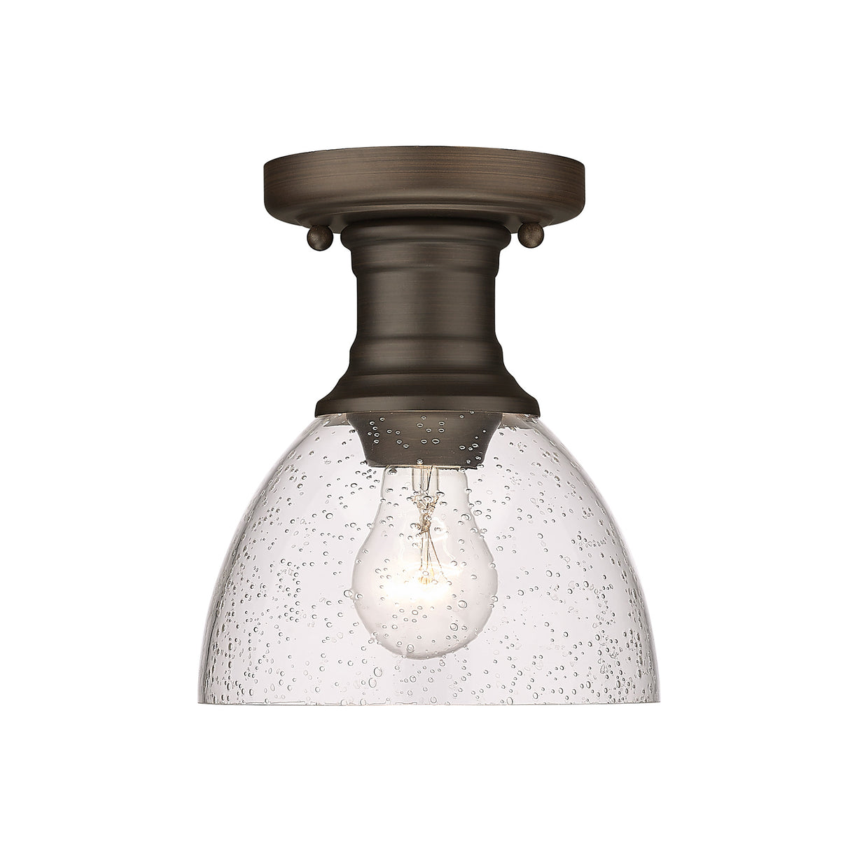 Hines Semi-flush in Rubbed Bronze with Seeded Glass