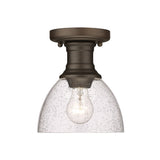 Hines Semi-flush in Rubbed Bronze with Seeded Glass