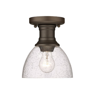 Hines Semi-flush in Rubbed Bronze with Seeded Glass