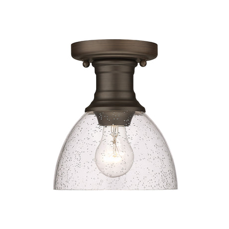 Hines Semi-flush in Rubbed Bronze with Seeded Glass