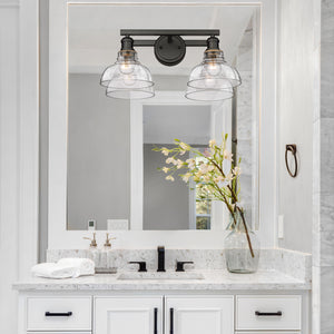Carver BLK 2 Light Bath Vanity in Matte Black with Clear Glass Shade