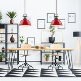 Duncan 1 Light Pendant with Rod in Matte Black with a Red Shade