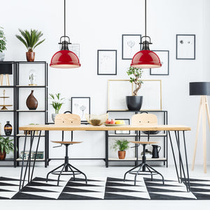 Duncan 1 Light Pendant with Rod in Matte Black with a Red Shade