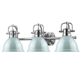 Duncan 3 Light Bath Vanity in Chrome with a Seafoam Shade