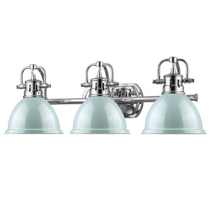 Duncan 3 Light Bath Vanity in Chrome with a Seafoam Shade