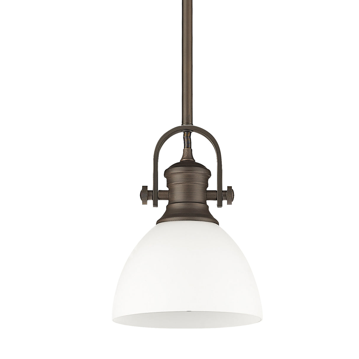 Hines Mini Pendant in Rubbed Bronze with Opal Glass