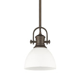 Hines Mini Pendant in Rubbed Bronze with Opal Glass