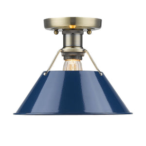 Orwell AB Flush Mount in Aged Brass with Navy Blue Shade