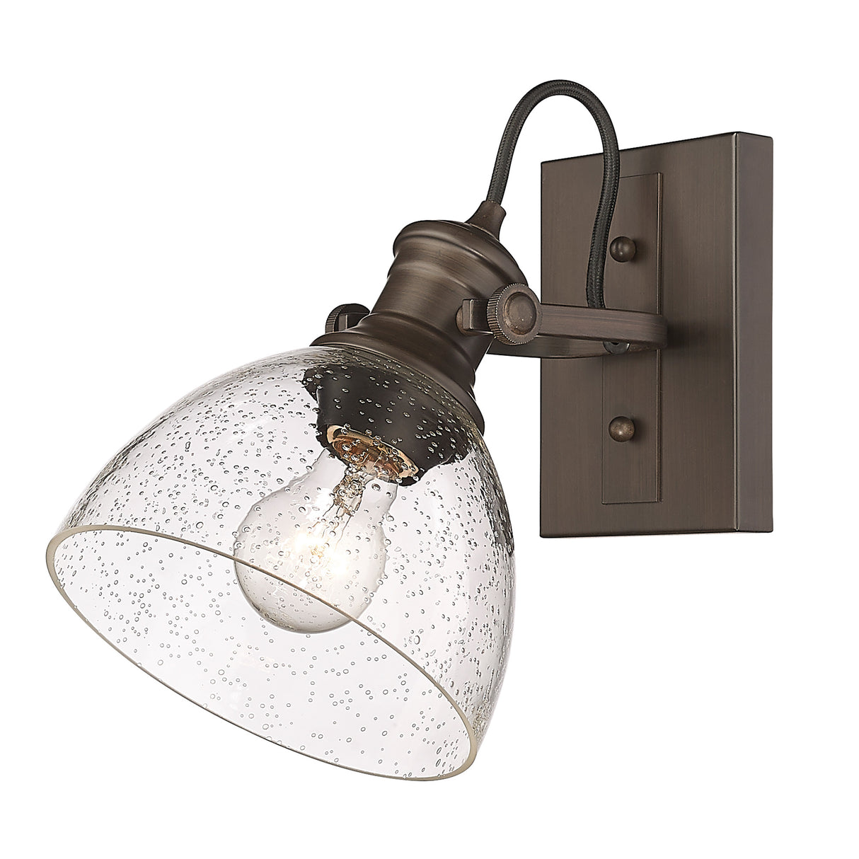 Hines 1-Light Bath Vanity in Rubbed Bronze with Seeded Glass