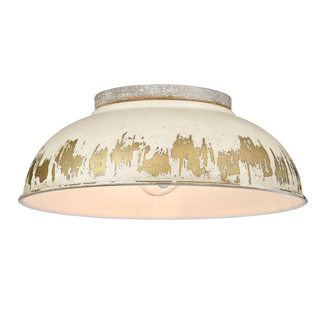 Kinsley Flush Mount in Aged Galvanized Steel with Antique Ivory Shade