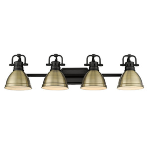 Duncan BLK 4 Light Bath Vanity in Matte Black with Aged Brass Shade