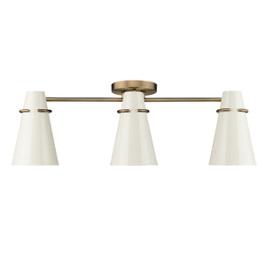 Reeva 3 Light Semi-Flush in Modern Brass with Glossy Ecru Shade