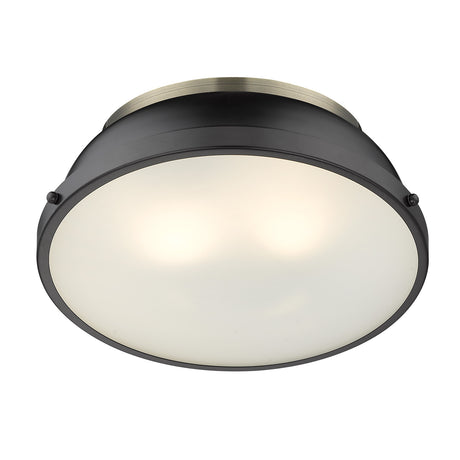 Duncan 14" Flush Mount in Aged Brass with a Matte Black Shade