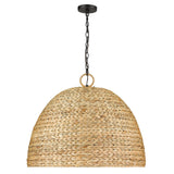 Rue 8 Light Pendant in Matte Black with Woven Sweet Grass Shade