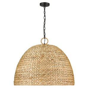 Rue 8 Light Pendant in Matte Black with Woven Sweet Grass Shade