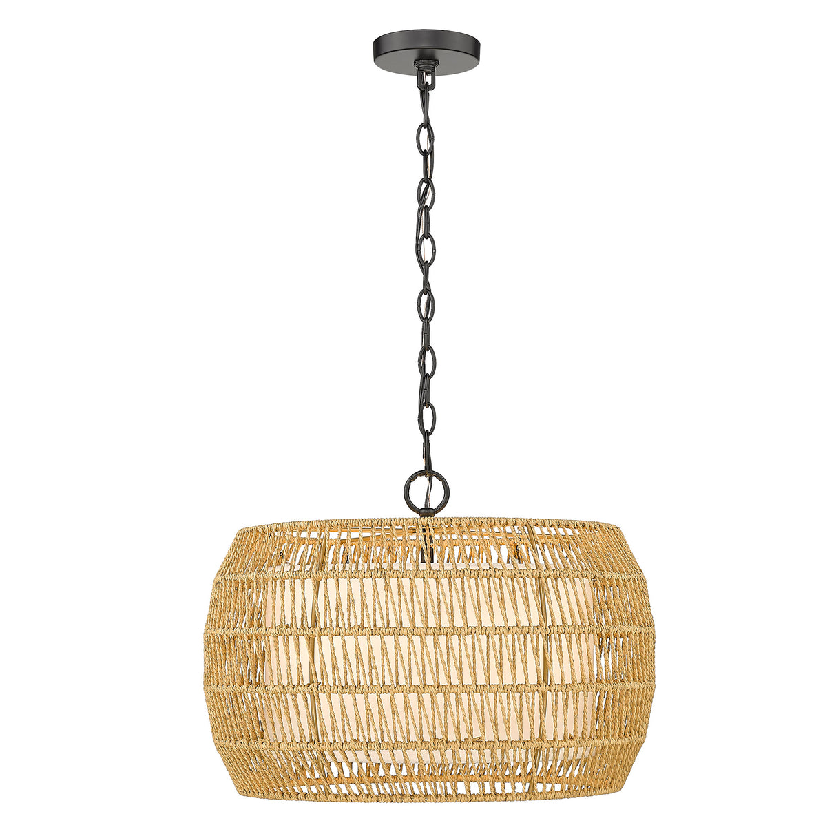 Everly 4 Light Chandelier in Matte Black with Natural Rattan Shade
