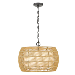 Everly 4 Light Chandelier in Matte Black with Natural Rattan Shade