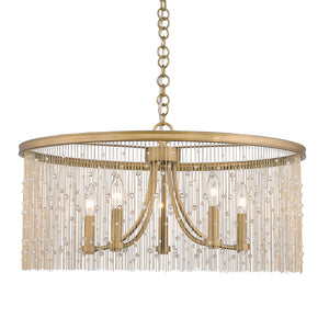 Marilyn CRY 5 Light Chandelier in Peruvian Gold with Crystal Strands