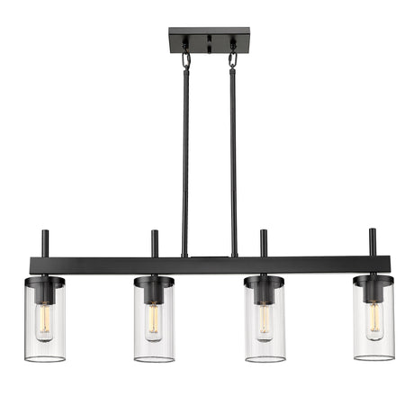 Winslett Linear Pendant in Matte Black with Ribbed Clear Glass Shades