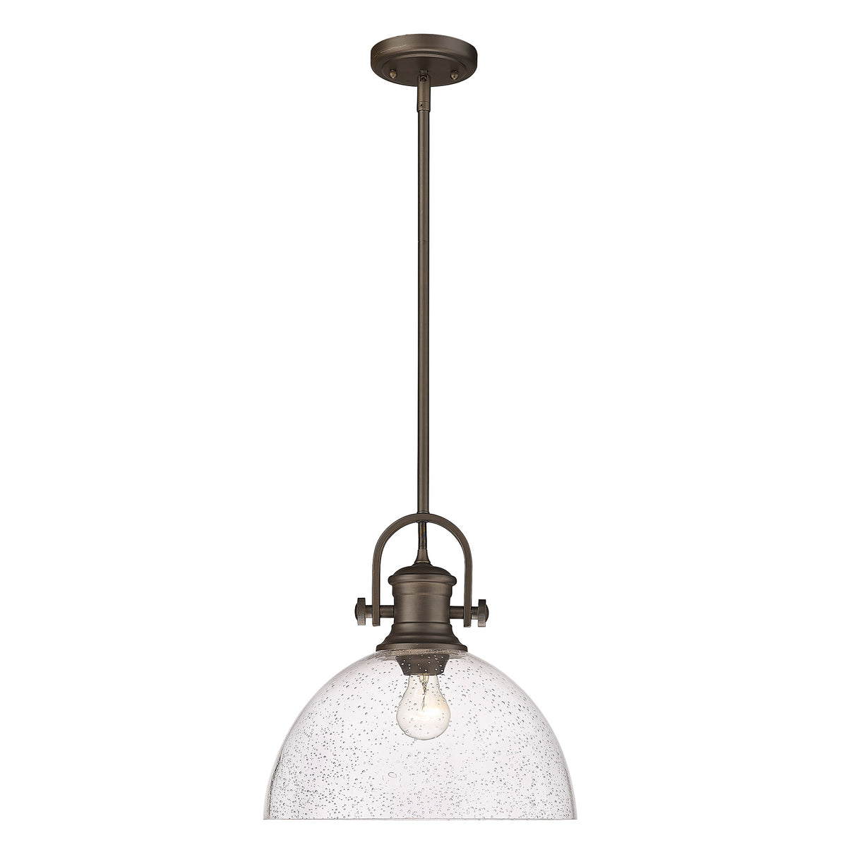Hines 1-Light Pendant in Rubbed Bronze with Seeded Glass