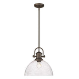 Hines 1-Light Pendant in Rubbed Bronze with Seeded Glass