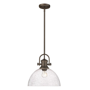 Hines 1-Light Pendant in Rubbed Bronze with Seeded Glass